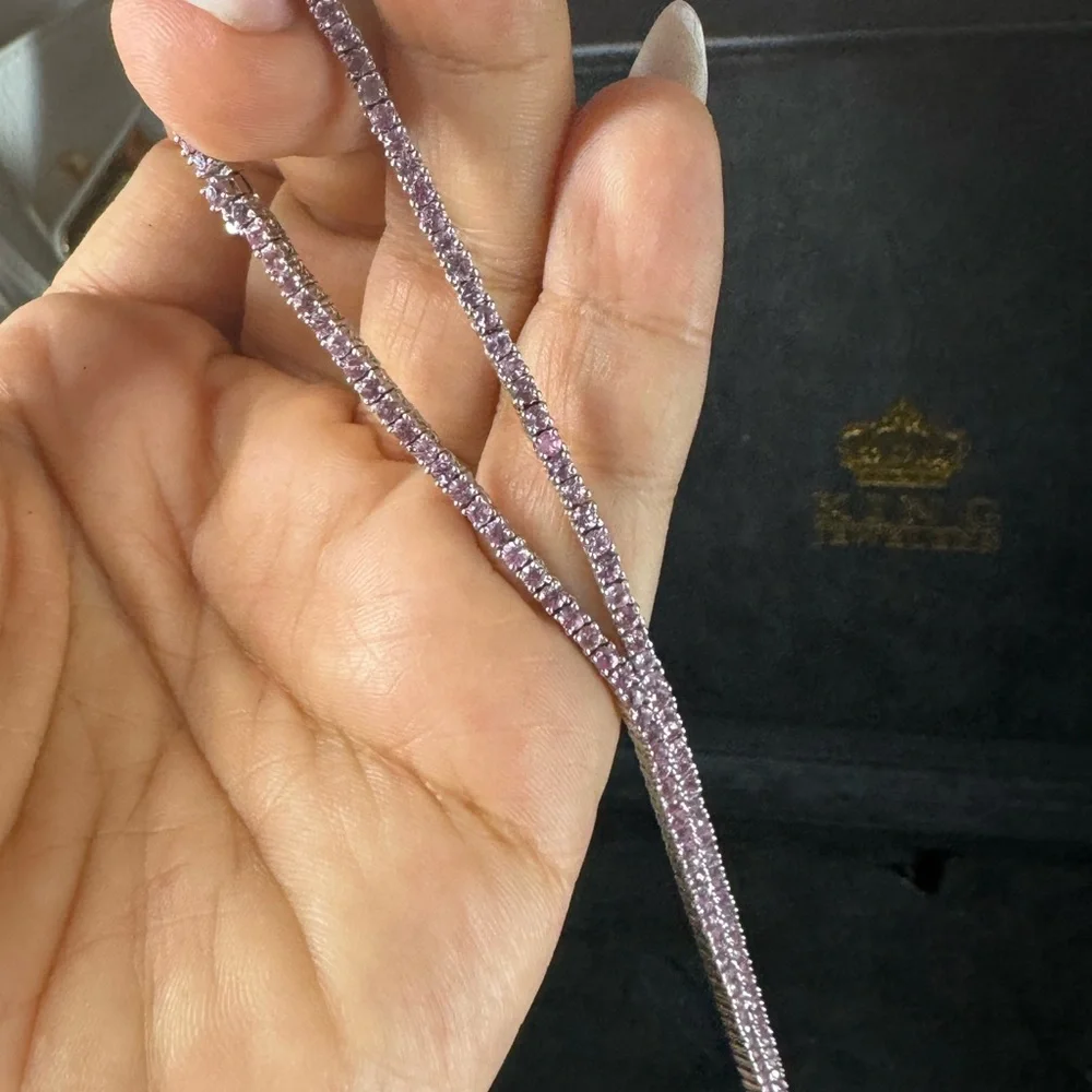 SOLD!! Authentic Natural pink sapphires tennis necklace - Picture 5 of 6